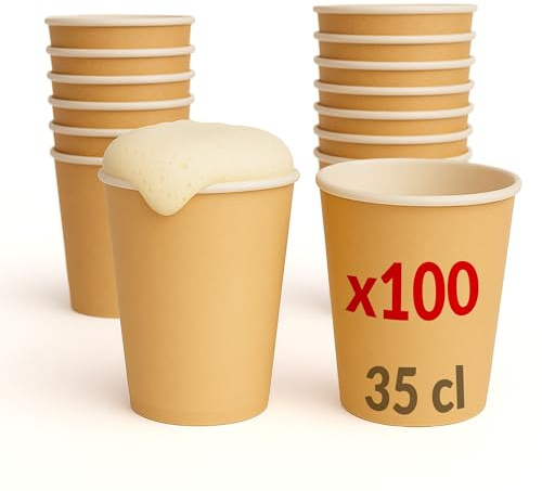 Table'Colors 100 Verres à bière en Carton 35 cl Esprit Kraft - Gobelet Carton - Bières - Boisson fraiche - Idéal pour Fêtes et Événements - Design Pratique