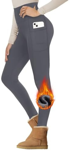 Gayhay Thermo Leggings Damen Gefütterte Winter mit Taschen für Sport Yoga | High Waist Thermohose Warm Fleecehose Blickdicht Thermounterwäsche Strumpfhose Winterkleid