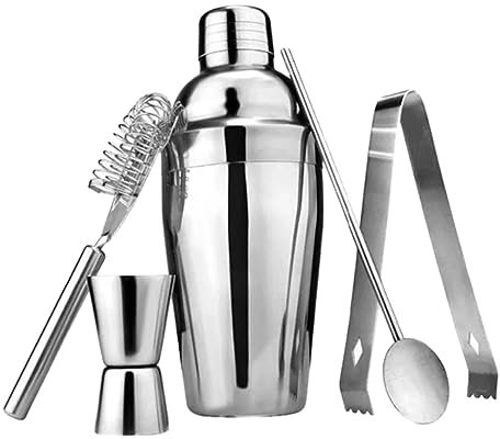 CIYODO 5stücke Edelstahl Cocktail Shaker Set Mit Verschleißfestem Sieb Und Messbecher Rutschfester Griff Rostfrei Professionelles Barkeeper Zubehör Für Präzises Mischen Und Servieren