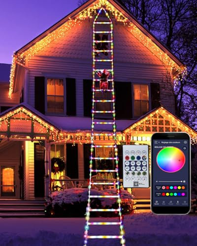 EUDAMAIF Décorations de Noel Exterieur, Lumière D'échelle LED de Noël de 3 Meter Avec Père Noël Grimpant, L'app du Téléphone Portable Contrôle Lumières de Éclairage de Noel