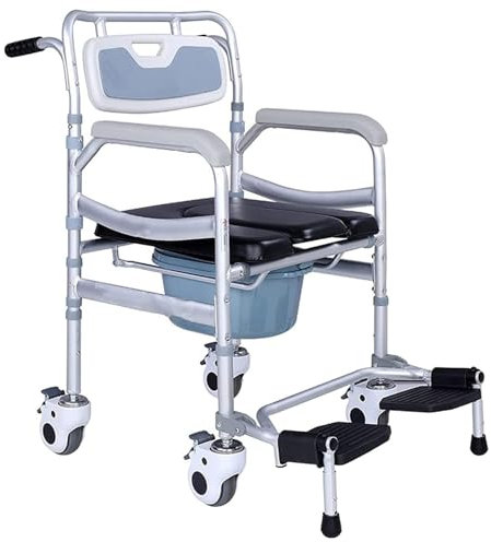 Hlixzoy Sedia da Toilette per Anziani con Ruote, Sedia A Rotelle da Trasporto Funzionale, Sedia da Toilette da Comodino con Schienale E Sedia da Toilette per Doccia per Anziani Disabili