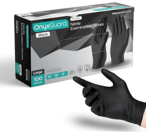 OnyxGuard Black Medical Grade Nitrile Examination Gloves - Multipurpose, Powder Free and Latex Free Disposable Gloves - Box of 100, Small