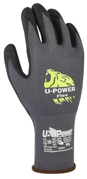 U-Power Flex Gants De Travail Anti-Sécurité Soutien Nylon Spandex Élastique Split Nano Mousse Nitrile Écran Tactile Protection Risques Mécaniques Thermiques Noir 10/XL 12 Pcs