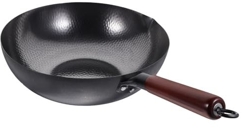 COLLBATH Ergonomic Wood Handle Large Iron Wok Non Stick Gas Stove Cooking Wok Pan Home Kitchen Use