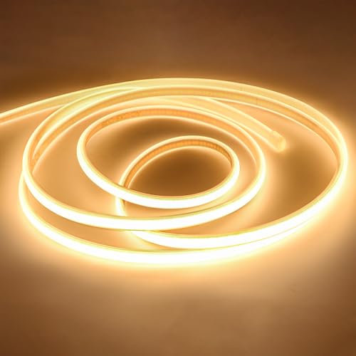 pcning LED Streifen 230V Direktanschluss 2M Warmweiss 3000K, Aussen IP67 Wasserdicht COB Band 2 Meter (Warmweiß, 2M)