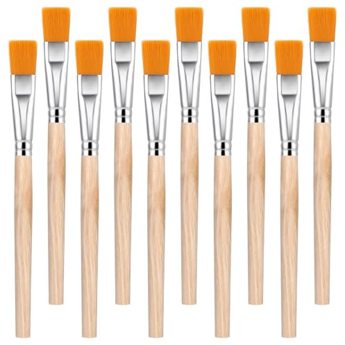 Ymapinc 10 Stück Kleine Pinsel Flach Nylon Pinselset Künstlerpinsel Paint Brush mit Holzgriff Pinselset für Öl Aquarell Gouache Körperbemalung