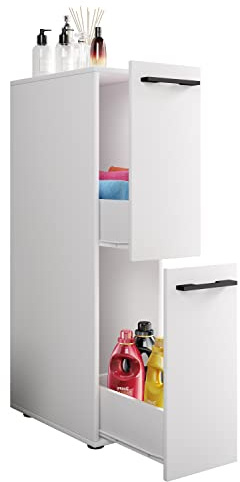 VCM Badmöbel Midischrank 25x50x110 cm 2 Schubladen Badezimmerschrank | Kompakter Stauraum für schmale Nischen - im Badezimmer oder Gäste-WC - für Singles und Paare - Holzwerkstoff
