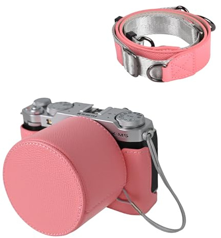 VOVMOEYA Protective Camera Case Kit for Fujifilm XM5 Mirrorless Camera,for Fuji XM5 Half Case Fuji X-M5 Camera Cover with Front Lens Cap with Shoulder Strap-Pink