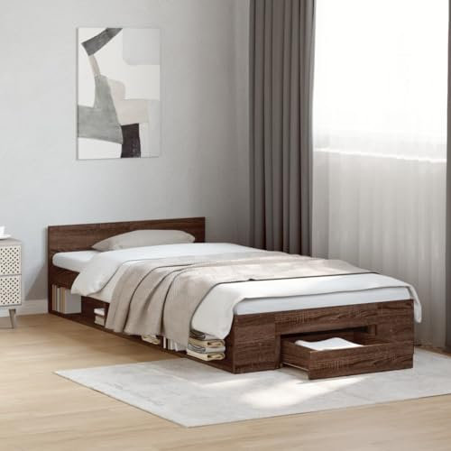 UJCHVHN Home Garden Bettgestell mit Schublade ohne Matratze Braun Eiche 75x190 cm klein Einzelbett