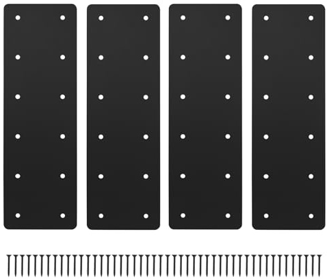 Paquete de 4 placas de acero rectas de 15.7 x 5 pulgadas, placa de reparación plana resistente, soporte de reparación de conectores de poste a viga, correa en forma de I, soportes de pérgola para