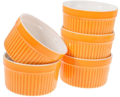 Cabilock 5pièces Bol Céramique à Haute Température Avec Poignée Sans Poignée Petite Coupelle Pour Dessert Soupe Riz Pour Cuisine Maison Orange