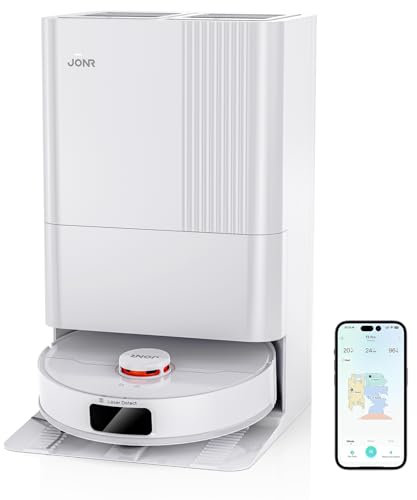 JONR T5 Pro Robot aspirapolvere Lavapavimenti con Mappatura da 8000Pa con Mop Estendibile, Lavaggio Automatico del Mop e Asciugatura ad Aria Calda,Rilevamento dei Tappeti, Navigazione AI LiDAR