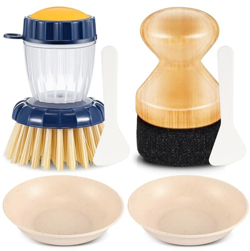 Qinyoung 2 Pcs Cutting Board Oil Applicator and Scrub Brush Set Bamboo Wax Applicator Oil Brush with Sisal Fiber and Sponge for Kitchen Utensil Care, Wooden Worktops, Butcher Blocks