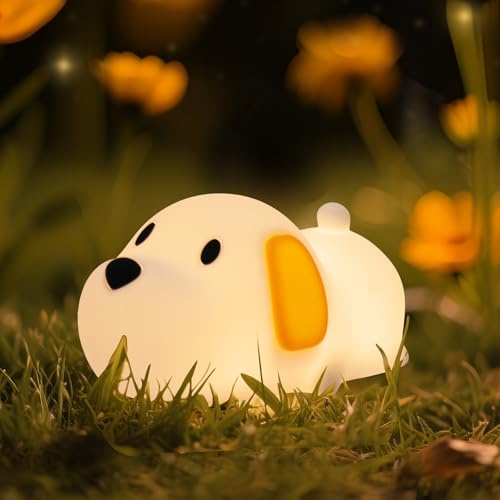 WUYOR Nachtlicht Kinder Welpe Baby Nachtlicht mit Sound ausgestattete, RGB Baby Stilllicht Silikon Nachttischlampe mit USB Aufladung Kawaii Kinderzimmer Babyzimmer Deko
