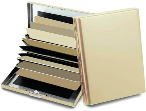 JFFZPZEE GeldböRse Damen 10 Karten RFID Kreditkartenhalter Protektor Metall Kreditkarten Brieftaschen -visitenkarteninhaber Für Männer Frauen Geschenkboxpaket-Gold