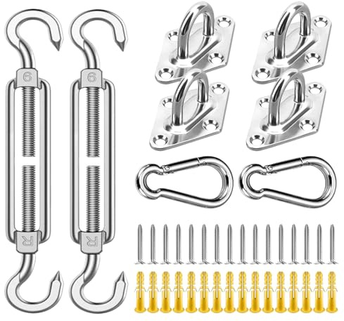 Turnbuckles for Shade Sail, Sun Shade Hooks and Clips - Triangle Patio Shade Sail Hardware Kit - Repair Accessories, Stainless Steel Hooks, High Performance Lock for Pool, Garden, Garden