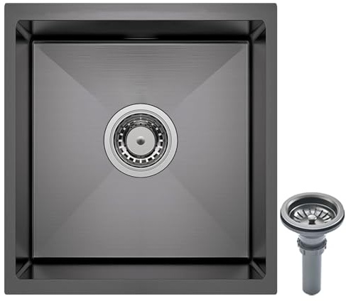 Coubird Fregadero de cocina de acero inoxidable negro para montaje inferior o superior, fregadero de cocina pequeño con accesorios de escurridor, adecuado para cocinas, caravanas, bares y cuartos de