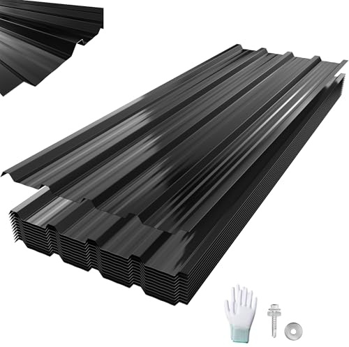 XMTECH 24x Trapezblech Profilblech 129,5 x 45 cm = 14 m² Schwarz – Verzinkt, Wetterfest & Korrosionsbeständig, Stahlblech Trapezprofil Dachplatten für Gartenhaus, Carport & Wand