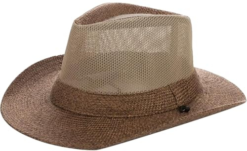 Sombreros de paja para hombres, sombrero de panamá occidental de borde ancho Woven transpirable sombrero de paja con correa de barbilla protección solar vaquero de color caqui para picnic de playa co