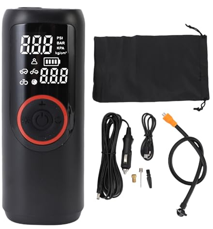 Plyisty Compresor de Aire Portátil Inflador de Neumáticos, Bomba de Aire Inalámbrica de 150 PSI con Manómetro Digital, Luz LED, Bomba Eléctrica para Coches Motocicletas Bolas