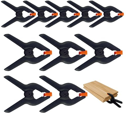 10 Pcs Spring Clamps, Plastic Heavy Duty Spring Clips, 3 Inch Plastic Wood Clamps and 2 Inch Muslin Clamp, for DIY Project Photo Studios Woodwork Artwork Photo Background (5 * 3 Inch + 5 * 2 Inch)