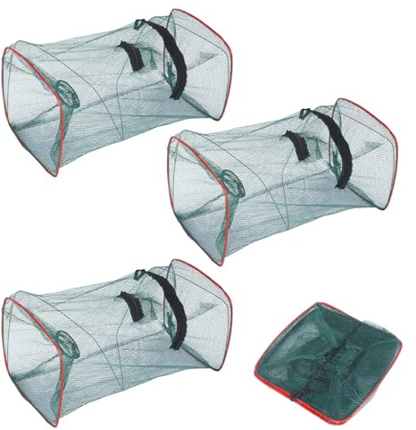 Jeoyiqau 3 Stück Fischreuse-Fishing Köderfischreuse Geeignet Zum Fangen Von Flusskrebse, Krabben, Fischen Usw. Zusammenklappbar, Mit Futterbeutel(45cm×22cm×22cm)