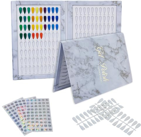 SUPERFINDINGS Livre D'Affichage des Couleurs à Ongles avec 192 Conseils Présentoir à Ongles livre D'Ongles Carte De Vernis En Gel Avec 3 Autocollants Planche De Démonstration D'Art D'Ongles