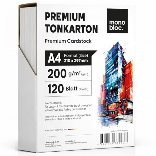 120 Blatt Papier 200g/m² Weiß Matt, PREMIUM PAPIER Reinweiß DIN A4-21 x 29,7 cm - Dicker Tonkarton zum Drucken für Laserdrucker & Tintenstrahl - Fotopapier - Beidseitig bedruckbar