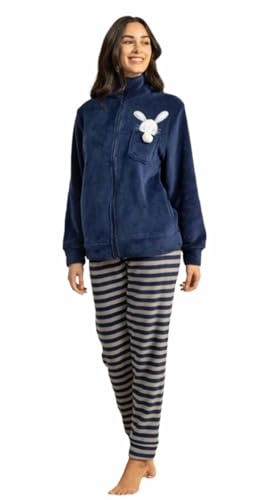 BIRIKKINA Pigiama Donna Pile Effetto Coral - Pigiama Donna Invernale Felpato Morbido (IT, Testo, XL, Regular, Regular, 93001 Blu)