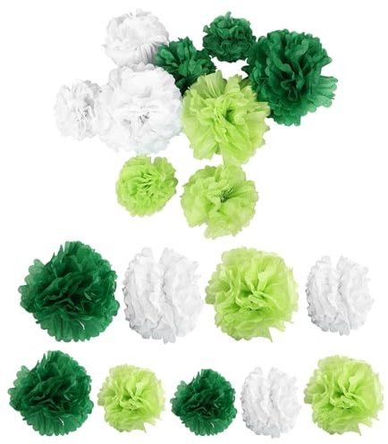 KOMBIUDA 24 Pezzi Pompon di Carta Leggera Verde Palle Floreali Decorazione Appendibile per Compleanno Matrimonio Laurea e Festa Sfere di Carta per Allestimenti e Sfondo Festivo