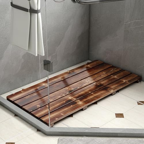 Alfombrilla de ducha cuadrada de madera maciza de alta calidad, antideslizante, multiuso, con orificio de drenaje central para spa, sauna, caravana, jacuzzi, baño, 70 x 80 cm