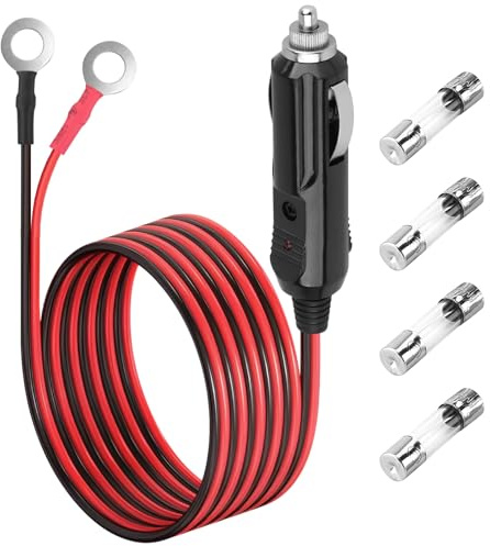 3M/10FT 16AWG Car Cigarette Lighter to O Ring Terminal Connector Cable | 12V-24V Heavy Duty Car Cigarette Lighter Male Plug Extension Cord with 15A Fuse for Car Inverter Air Pump Electric Cup