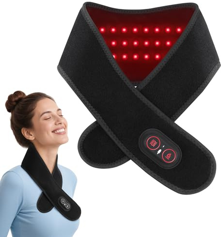 Nackenmassagegerät mit Wärme Rotlicht 660&850nm 3 Heizstufen & 3 Vibration | Wärmekissen Nacken mit 3000mAh Akku, Heizkissen Nackenwärmer Elektrisch, Kabellos Nackenwärmflasche Geschenk für Vater Mutter