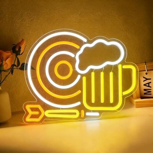 Darts Bier Neon Schild, LED Darts Beer Bar Neon Sign für Wand Deko, Dimmbare Neonlicht USB Power für Bier Bar Pub Club Nachtclub Männ Höhle Spielzimmer Home