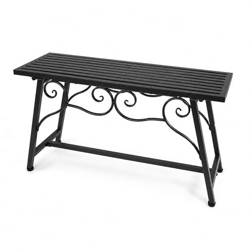 Lemodo Gartenbank Metall, Schwarze Sitzbank Outdoor ohne Rückenlehne, 84 x 27 x 45 cm, kompakte Balkonbank, Blumenbank für Pflanzen, Terrassenbank für Garten, Balkon & Eingangsbereich, schmal