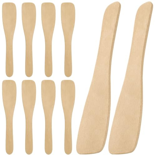 Msjuwek Premium Wooden Spatula Set of 10 for Cooking, Heat-Resistant Beech Wood and Bamboo Spatulas, Non-Stick Small Spoons for Kitchen, Ideal for Raclette, Butter and Wax