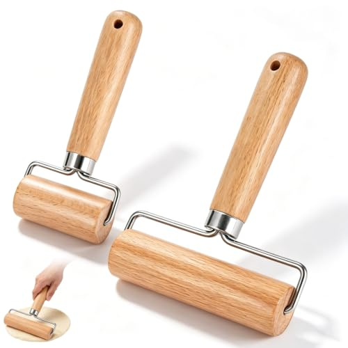 2 PCS Small Rolling Pin, Mini Pizza Dough Roller with Smooth Wooden Handle, Medium Non-Stick Wooden Rolling Pin for Kitchen Pizza Baking Dough