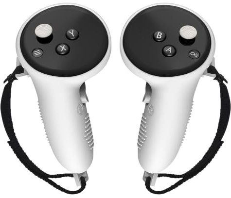 1 Pair Controller Silicone Cover for Meta Quest 3/3S, Anti-Slip Grip for Meta Quest 3 Accessories, Ergonomic Design with Adjustable Strap for VR Gaming (White)