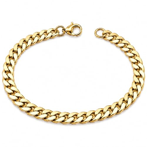 Vault 101 Limited 18k Gold Plated Curb Chain Bracelet 20cm - 4mm-12mm | Tarnish-Resistant, Polished Link, For Men & Women, Everyday Minimal Jewellery