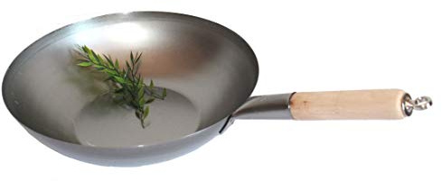 AAF Nommel ®, Padella Wok con fondo piatto Ø 34 cm, per gas, induzione, ceramica ed elettrico, con manico in legno anche da appendere