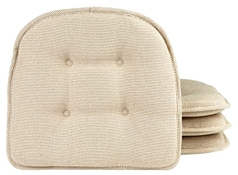 Klear Vu Omega Non-Slip Chair Cushions, Assembled in USA, U-Shaped Skid-Proof Seat Pads for Dining Room, Kitchen, Office, 15x16 4 Pack Slub Natural 4 Count