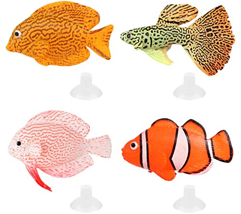 Jubapen 4 Stück Künstliche Fisch Aquarium Gefälschter Fisch Schwimmende Aquarium Ornamente Silikon Gefälschter Tropischer Fisch für Aquarium Dekoration Künstliches Fischaquarium (4 Größen, 4 Farben)