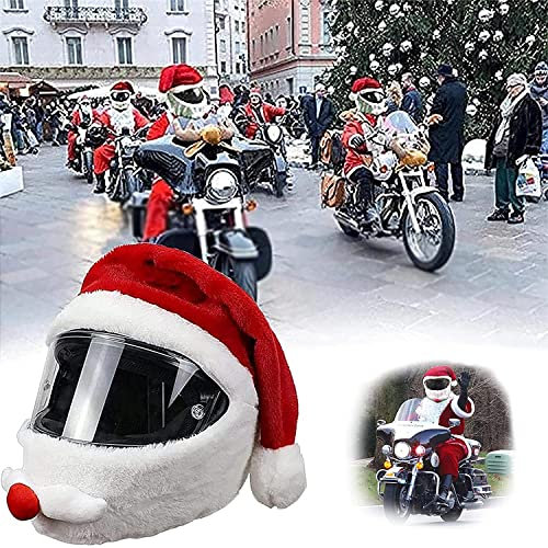 SOZA Weihnachtshelm-Überzug, personalisierbar, voller Helm, lustig, Vollvisier, Motorradhelm-Abdeckung, Weihnachtsmannmütze, Motorrad-Köpfe, Helmüberzüge für Weihnachtsfeier