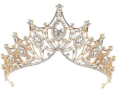 Hochzeit Diadem, Krone Strass, Krone Kristalle Tiara, Braut Tiara Diadem, Diademe für Mädchen Kristall, Prinzessin Tiara Geburtstag Erwachsene, für Hochzeitsfeier, Halloween, Bankett (Gold)