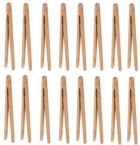 Bambus-Toastzange, 17.8 cm, Mini-Holz-Kochzange mit rutschfestem Design, ideal zum Servieren von Speisen/Toaster/Brot und Gurken/Zucker/Grill, kleine Küchenzange, Grillen, Braten (16)