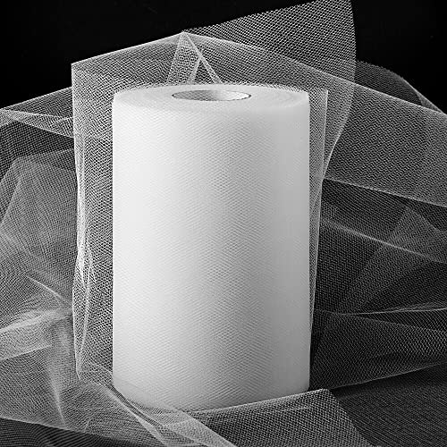 Gudotra Tulle Bianco Rotolo 91M x 15cm Nastro Tulle Bianco Matrimonio Decorazione per Matrimonio Comunione Compleanno Natale Sedie Tavolo Auto (Bianco 15cmx91m)
