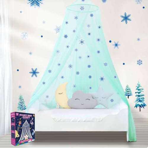 South To East Betthimmel für Mädchen mit leuchtendem Schnee im Dunkeln, Cyan-Prinzessinnen-Bettvorhänge für Babybett, Kinderbett und Kleinkindbett, Doppelbett, Voll- und Queensize-Bett