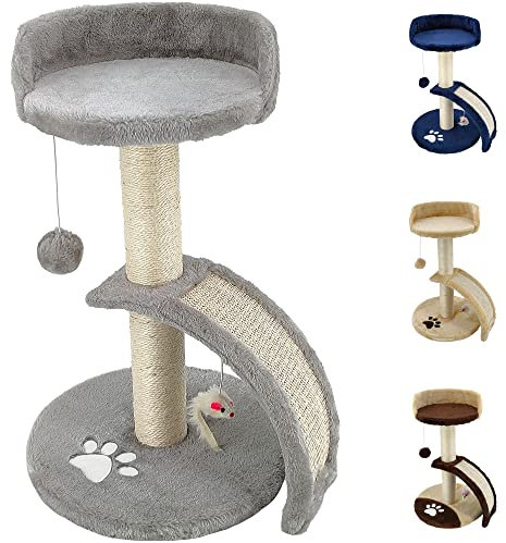 Beltom® TIRAGRAFFI PER GATTI ALTO 54 CM. GRAFFIATOIO PARCO GIOCHI GIOCO DA GATTO CON CORDA SISAL E CUCCIA ALBERO GRAFFIO PALESTRA - Grigio