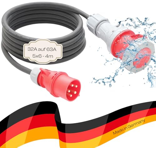 maxgo Adapterleitung für Starkstrom CEE Verlängerungskabel H07RN-F 5G6mm² 32A Stecker auf 63A Kupplung zum Anschluss von schweren Maschinen, und Werkzeugen (4)