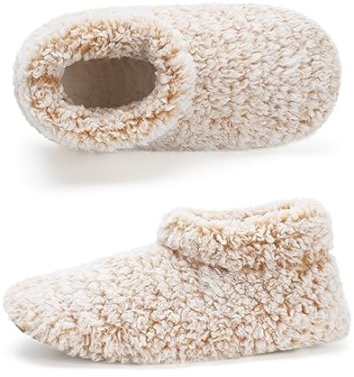 Cozylook Fuzzy Slippers for Women Indoor Soft Sole Slipper Socks with Non Slip Grippers Warm Fluffy Cozy Gift Size 9-10